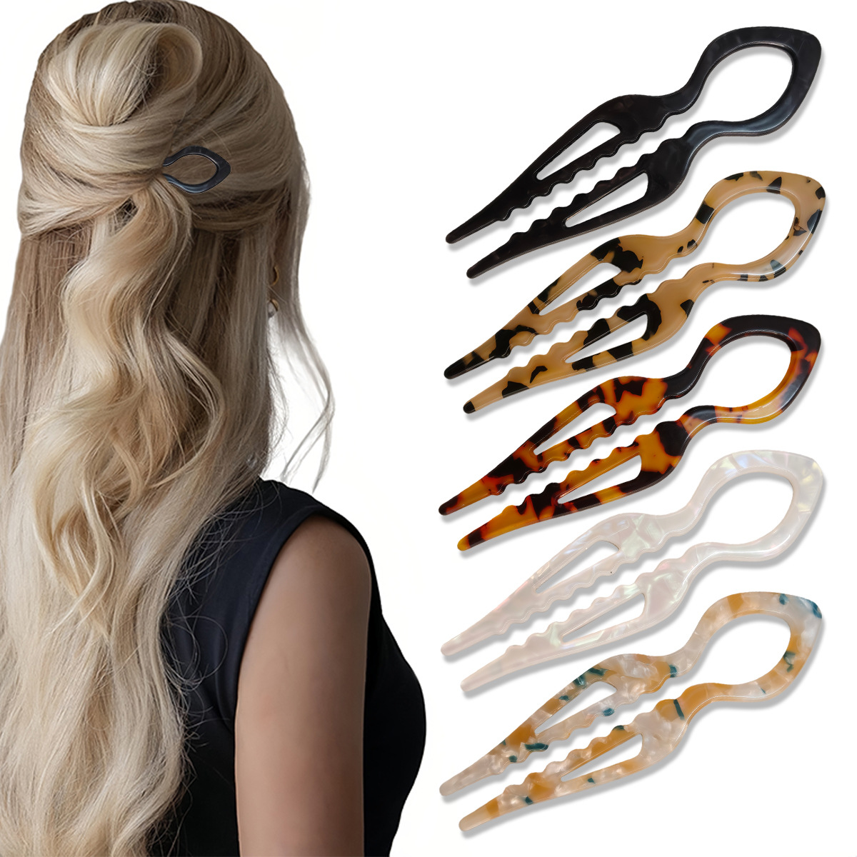 Women Accessories Shop - กิ๊บติดผมรูปตัวยู ลายกระดองเต่า อะคริลิก กันลื่น สำหรับผู้หญิง หวีติดผมทรงบัน