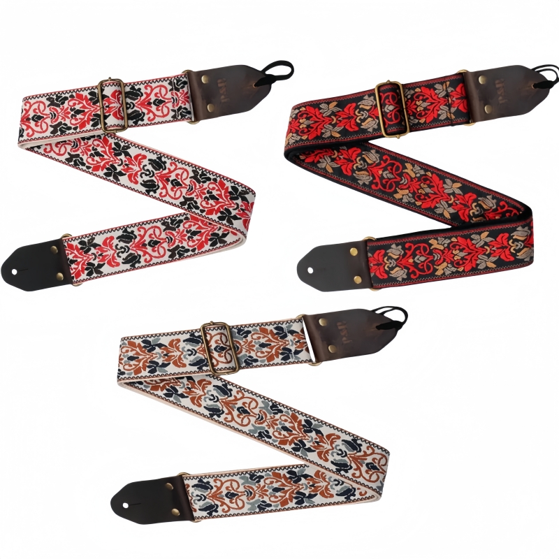 Women Electronic Accessories - สายสะพายกีตาร์ลายดอกไม้วินเทจ Miwayer, สายผ้าฝ้ายปักลายเนื้อนุ่มและหัวหนัง, สายรัดนาฬิกาแบบปรับได้สำหรับเบส