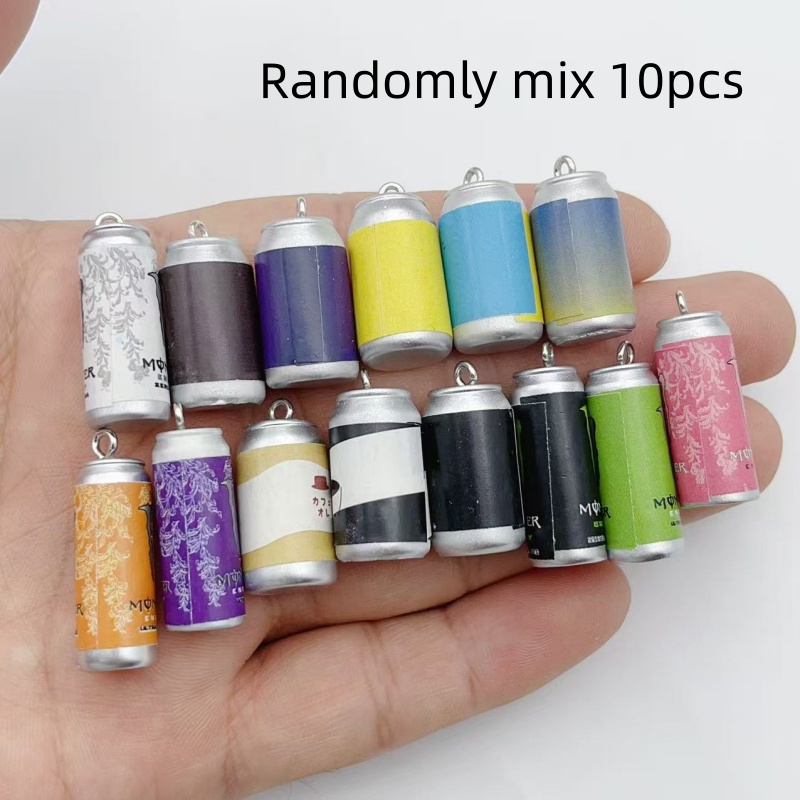 Women'S Key Accessories - 10 ชิ้น จี้เรซินรูปกระป๋องเครื่องดื่มจำลองขนาดเล็ก หลากสีสัน สำหรับทำจี้ขวดเครื่องดื่มจำลอง DIY