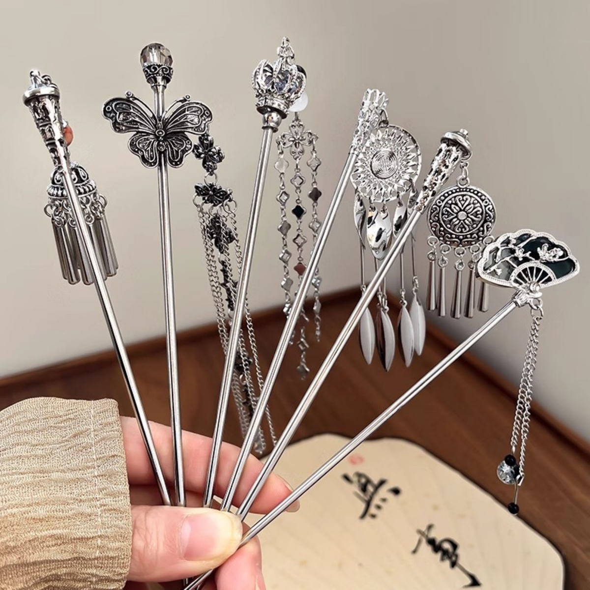 Women Accessories Shop - Elegant Women's Hairpin โบราณเงินผีเสื้อพู่ผม Vintage สไตล์จีนโลหะเครื่องประดับอุปกรณ์เสริมผม