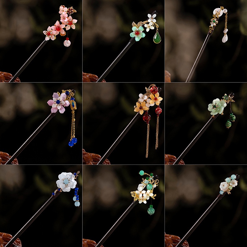 Women Accessories Shop - 1 PC ไม้กิ๊บติดผมสำหรับผู้หญิงสไตล์จีนดอกไม้พู่ผมแท่งสง่างามเครื่องสวมศีรษะจัดแต่งทรงผมอุปกรณ์เสริมของขวัญ