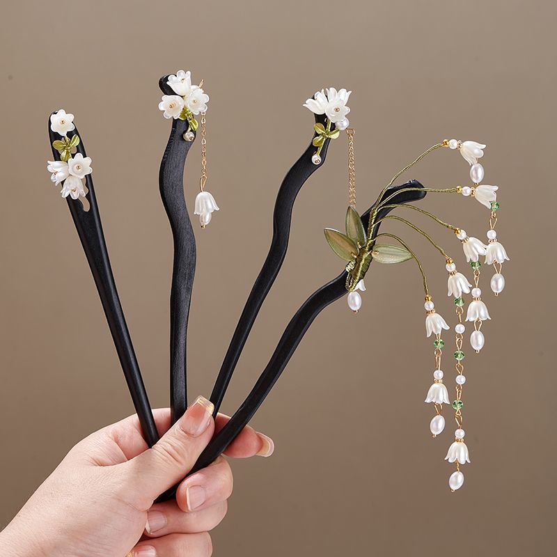 Women Accessories Shop - กิ๊บติดผมไม้รูปดอกไม้สไตล์วินเทจประดับพู่ยาว สำหรับผู้หญิง เครื่องประดับผมสวยหรู