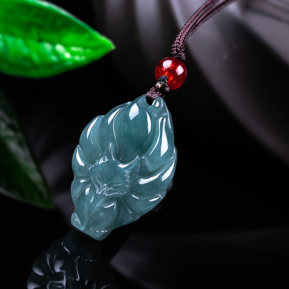 Women Accessories For Gift - หยกพม่าธรรมชาติจี้รูปสุนัขจิ้งจอกสร้อยคอวินเทจอัญมณีหยกแท้ดีไซเนอร์แฟชั่นเครื่องประดับของขวัญสำหรับผู้หญิง