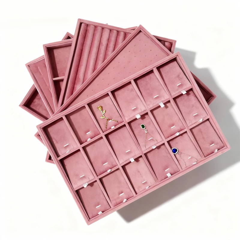 Women Accessories List - ถาดจัดระเบียบเครื่องประดับกำมะหยี่สำหรับใส่ในลิ้นชัก ถาดเก็บเครื่องประดับ กล่องโชว์เครื่องประดับ ถาดอุปกรณ์เสริมแบบซ้อนได้สำหรับผู้หญิง