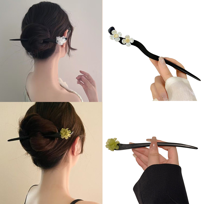Women Accessories Shop - วินเทจสไตล์จีนไม้ดอกไม้ผม Sticks Pearl Hairpin เครื่องประดับสําหรับผู้หญิงอารมณ์อุปกรณ์เสริมผมจัดแต่งทรงผม Gif