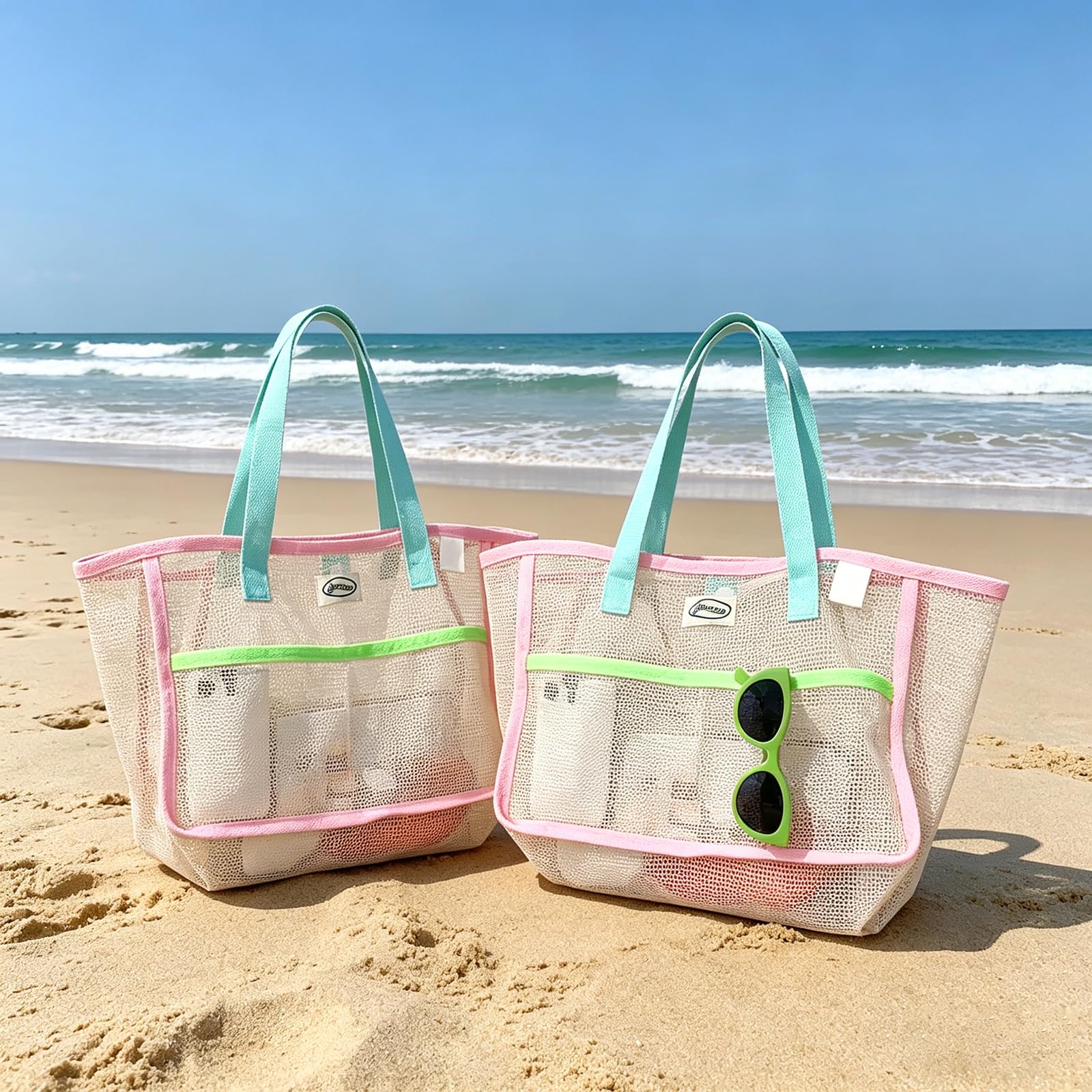 Women Accessories Shop - กระเป๋าชายหาดสำหรับผู้หญิง กระเป๋าตาข่ายพับได้หลากสี กระเป๋าใส่ทราย กระเป๋าเดินทาง กระเป๋าเก็บของสำหรับสระว่ายน้ำ สำหรับอุปกรณ์ชายหาด