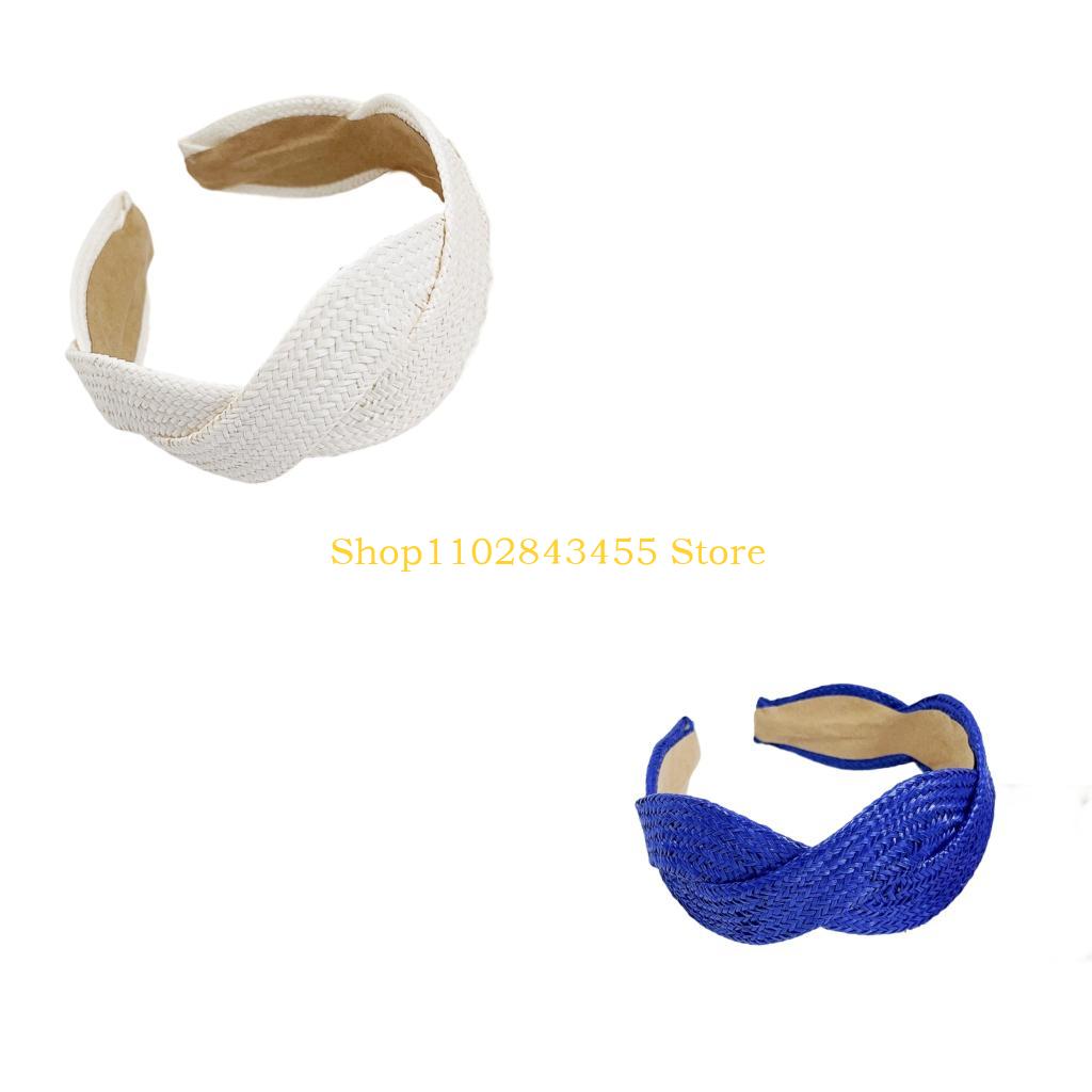 Women Accessories Description - ที่คาดผมฟางปีกกว้างถัก 49MC ที่คาดผมนุ่มสบายโทนสีทึบมีสไตล์เหมาะสำหรับงานปาร์ตี้สวมใส่ทุกวัน