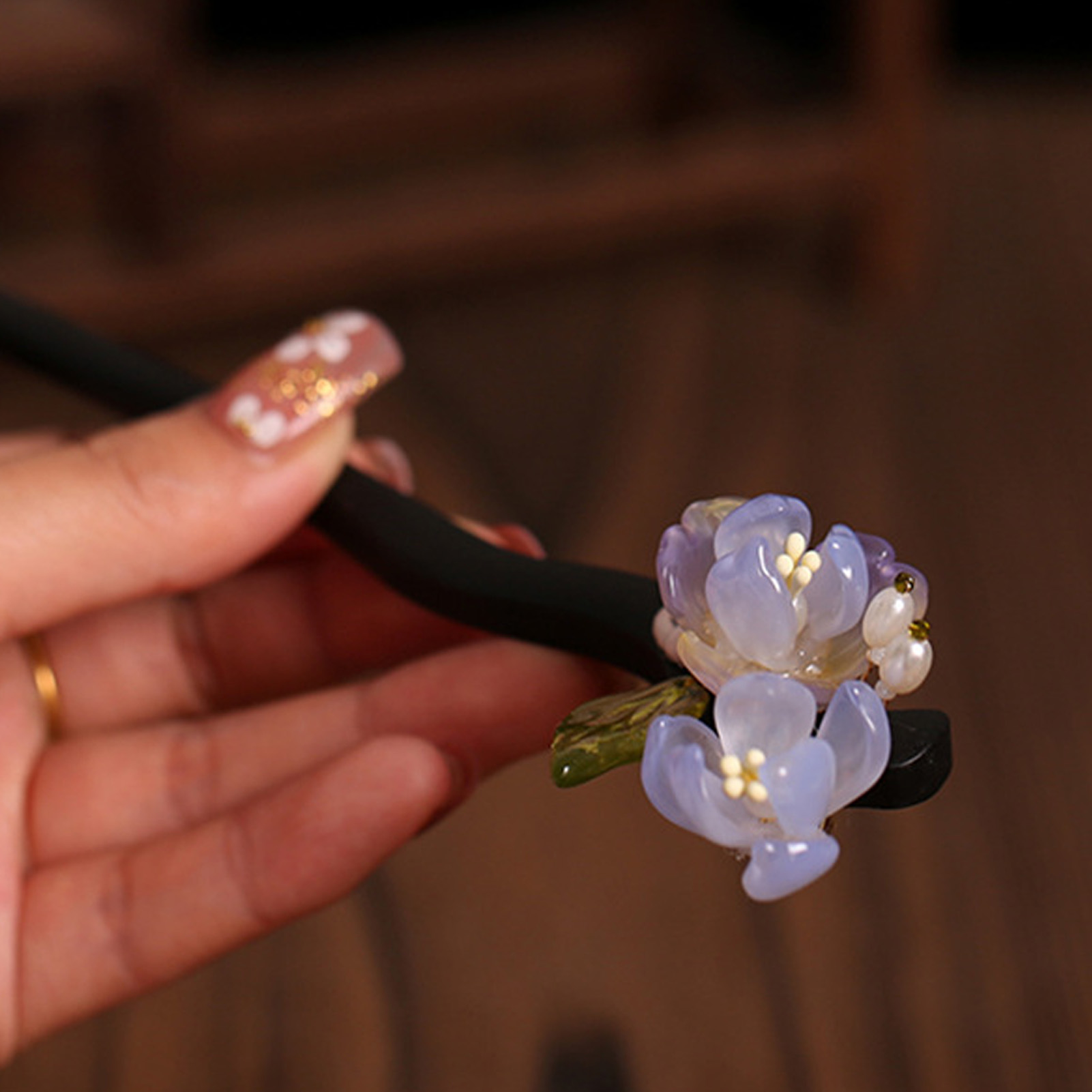 กิ๊บติดผมไม้ลายดอกไม้สไตล์วินเ - Women Accessories Shop บทวิจารณ์และราคา